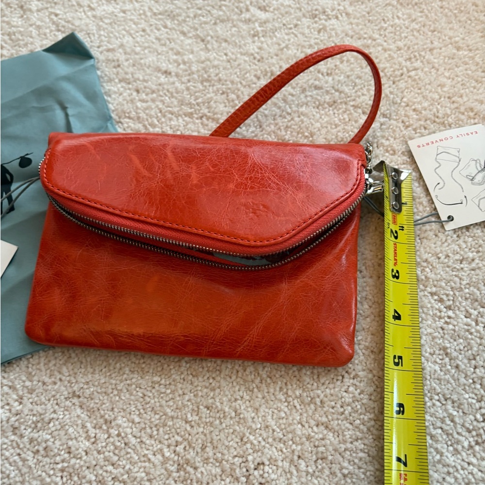 Hobo bags Grenadine Orange Red Leather crossbody clutch. - Picture 5 of 10